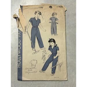 Vintage 1940s' Hollywood Pattern #1149 Children's Coveralls Size 3 Years